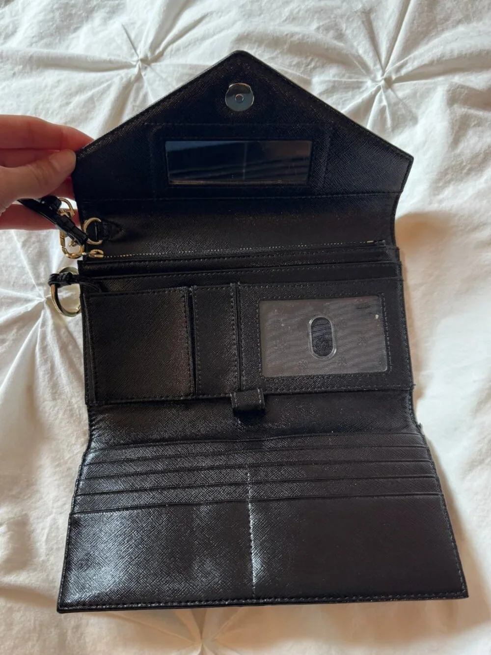 Tory Burch Robinson Envelope Wristlet Wallet — Black/Gold — Excellent Condition